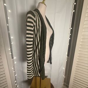 Wet Seal Green Cream Striped Open Front Knit Cardigan Sweater Small